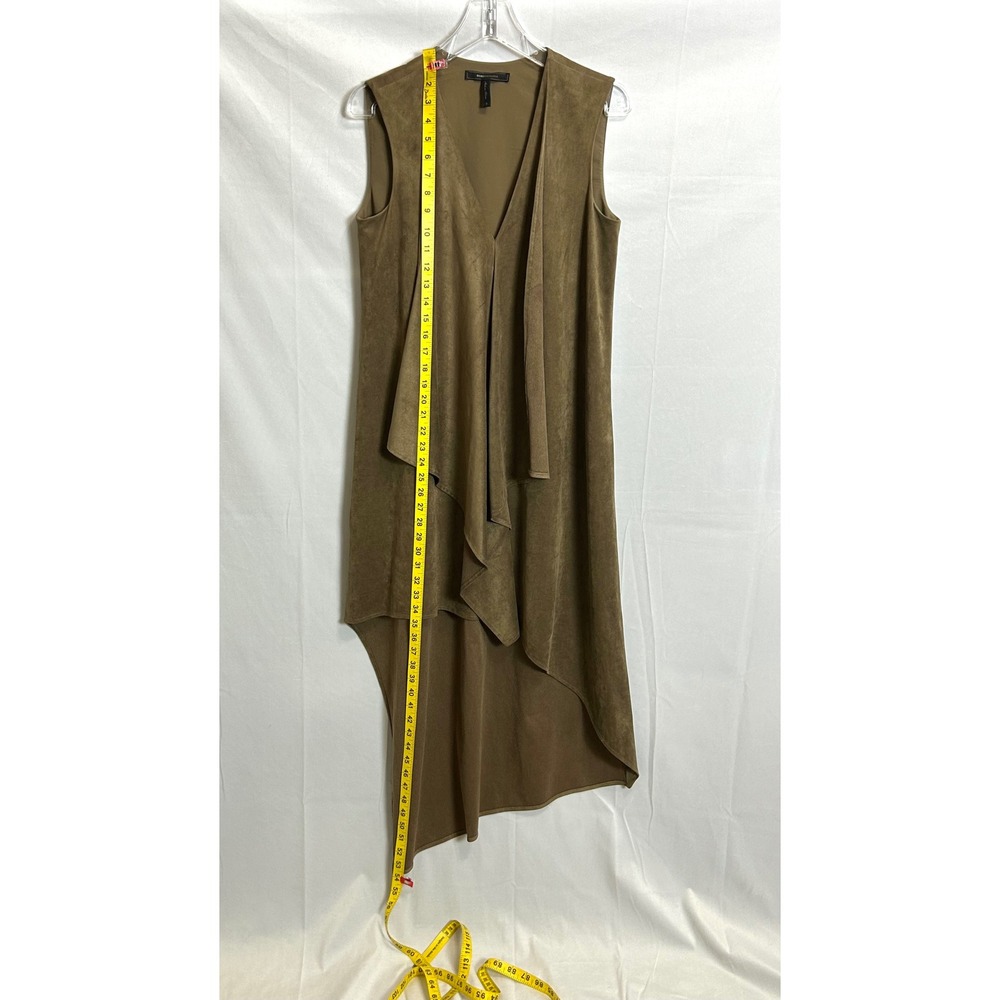 BCBGMAXAZRIA Womens Brown Faux Suede Longline Asymmetrical Lined Dress - Picture 4 of 10